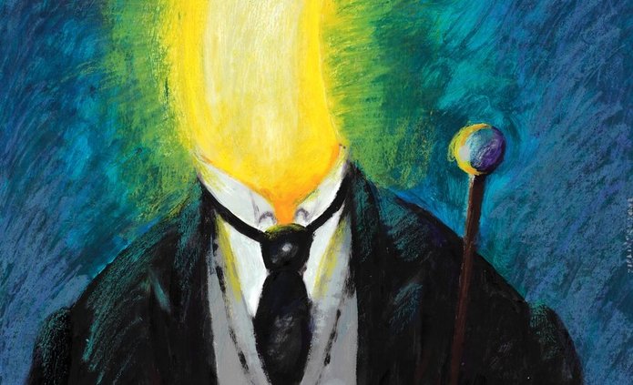 korpus postaci w stroju galowym, zamiast głowy światło księżyca